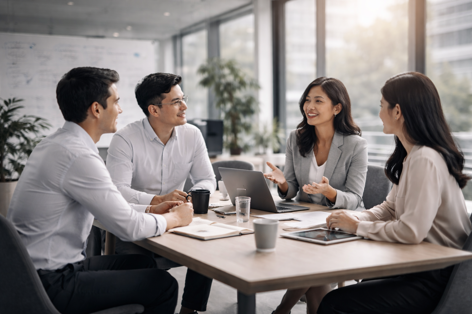 Asian executive team in discussion