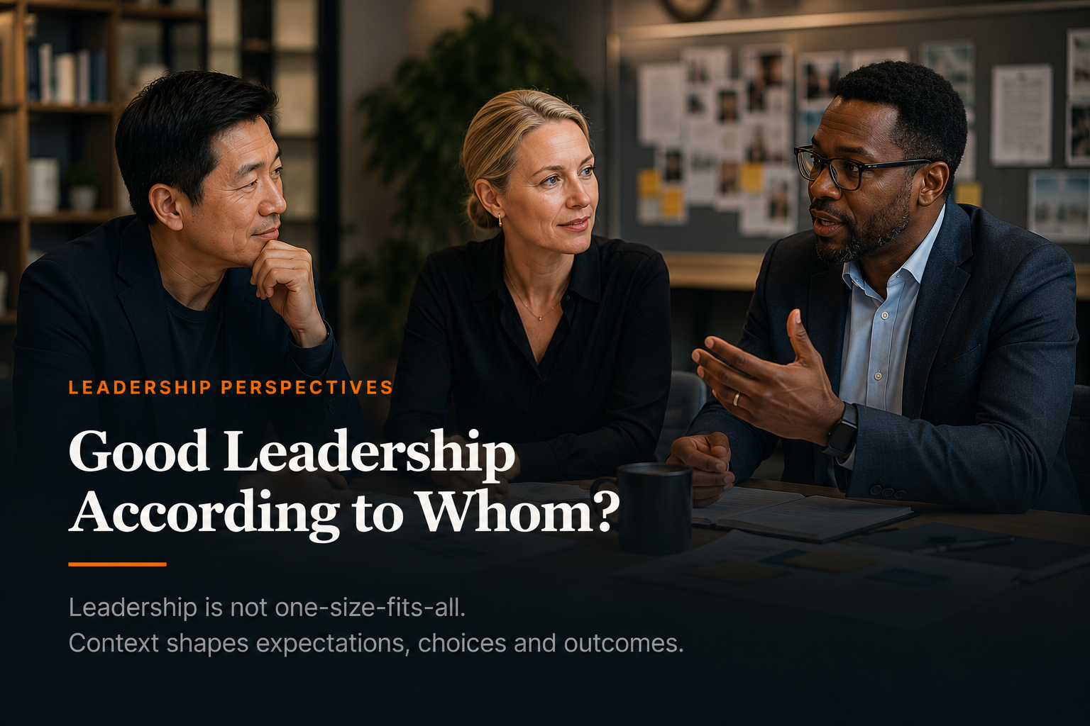 Japanese man, Scandinavian woman and Afro-American leader in cross-cultural leadership discussion