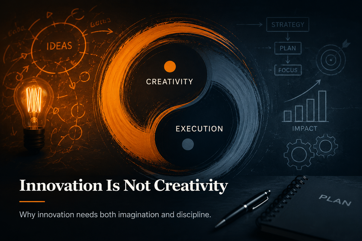 Conceptual visual showing creativity and execution as mutually reinforcing parts of innovation