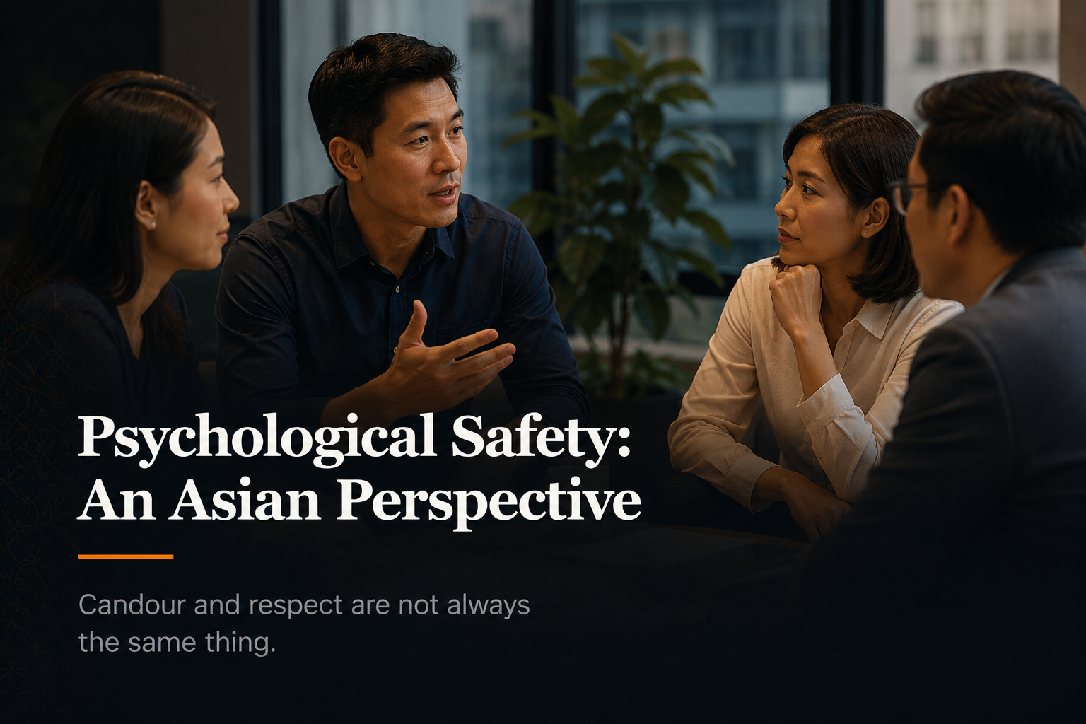 Asian professionals in a thoughtful discussion about candour, respect and accountability